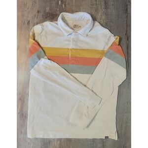 Faherty Rugby Polo Shirt Mens Medium White Striped Long Sleeve Organic Cotton